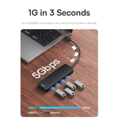 USB хаб Baseus UltraJoy 4in1 (USBA-USB3.0*4) Black, Черный USB хаб Baseus UltraJoy 4in1 (USBA-USB3.0*4) Black, Черный