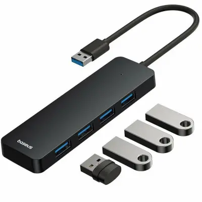 USB хаб Baseus UltraJoy 4in1 (USBA-USB3.0*4) Black, Черный