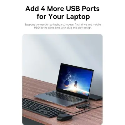 USB хаб Baseus UltraJoy 4in1 (USBA-USB3.0*4) Black, Черный