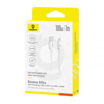 Кабель дата Baseus Silky USB Type A - Type-C 100W 1м Белый Кабель дата Baseus Silky USB Type A - Type-C 100W 1м Белый