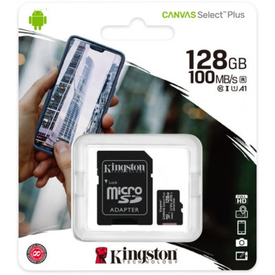 Карта памяти Micro SD 128Gb Kingston Canvas (UHS-1) (R-100Mb/s) +Адаптер