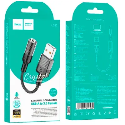 Перехідник аудіокабель Hoco LS37 USB to 3.5 Чорний Перехідник аудіокабель Hoco LS37 USB to 3.5 Чорний
