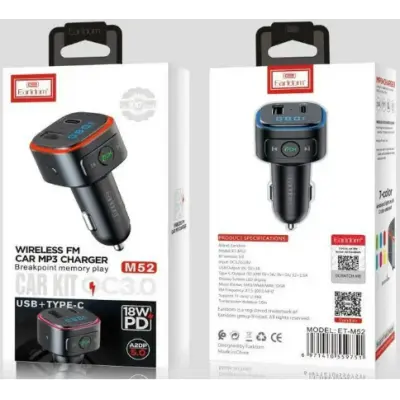 FM Трансмітер Earldom ET-M52 Black, Чорний FM Трансмітер Earldom ET-M52 Black, Чорний