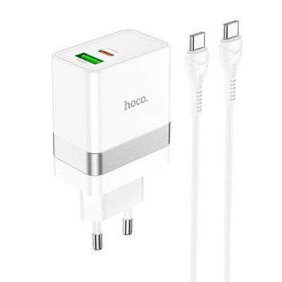 Мережевий зарядний пристрій Hoco N21 1PD+1USB 30W + Кабель Type-C to Type-C White, Білий