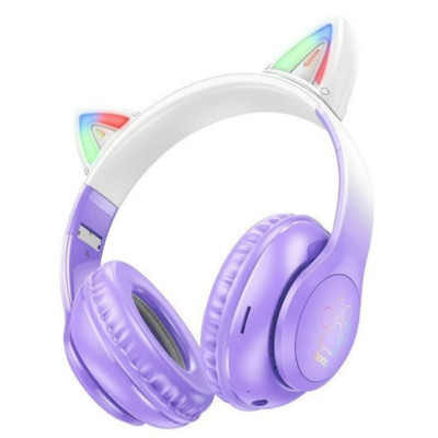 Безпровідні навушники безпровідні Hoco W42 Violet з вушками кошеня, фіолетовий