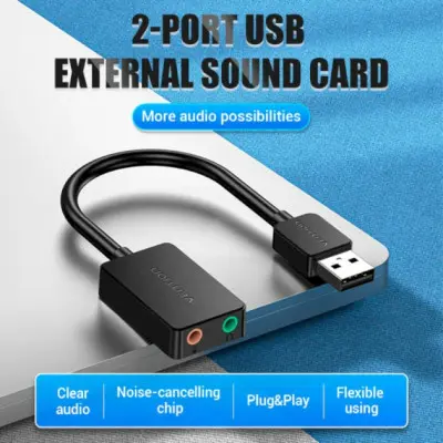 Адаптер Vention 2-port USB External Sound Card 0.15M, зовнішня звукова карта Адаптер Vention 2-port USB External Sound Card 0.15M, зовнішня звукова карта
