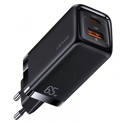 Сетевое зарядное устройство Usams US-CC153 T47 USB-C QC&PD3.0 65W 3A Black, Чёрный