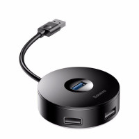 USB хаб Baseus Round Box (3USB+1USB 3.0) Black, Чорный