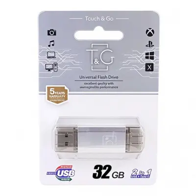 Флеш пам'ять USB 32Gb T&G 009 Type-C to USB 3.0 Срібний Флеш пам'ять USB 32Gb T&G 009 Type-C to USB 3.0 Срібний