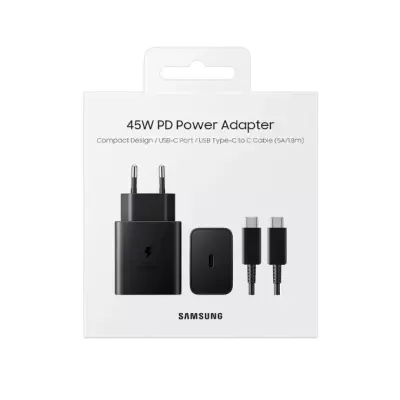 Сетевое зарядное устройство Samsung 45W + Кабель Type-C Black, Черный