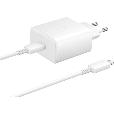 Мережевий зарядний пристрій Samsung 45W + Кабель Type-C White, Білий