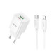 Сетевое зарядное устройство  Hoco C147A 1PD+1USB 20W + Type-C to Lightning White, Белый