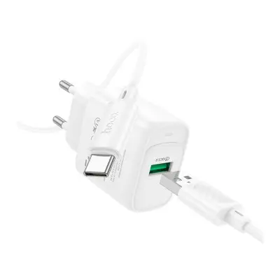 Сетевое зарядное устройство Hoco C140A 1USB/18W/QC 3.0 + Type-C White, Белый