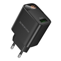 Мережевий зарядний пристрій Borofone BA95A 18W LED QC3.0 Black, Чорний
