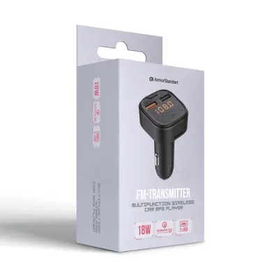 FM Трансмітер ArmorStandart 2USB QC3.0 18W Black, Чорний