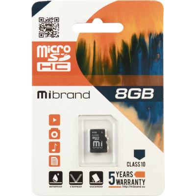 Карта памяти Micro SD 8Gb Mibrand Class10