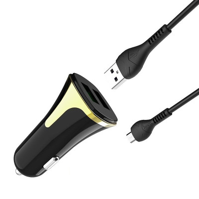 Автомобильное зарядное устройство Hoco Z31 3.4A QC3.0 2USB + MicroUSB Black gold, Чёрно-золотой