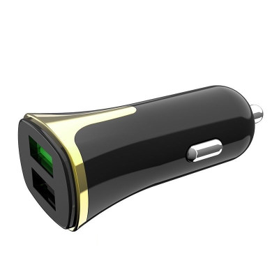 Автомобільний зарядний пристрій Hoco Z31 3.4A QC3.0 2USB + Кабель MicroUSB Black gold, Чорно-золотий