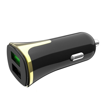 Автомобільний зарядний пристрій Hoco Z31 3.4A QC3.0 2USB + MicroUSB Black gold, Чорно-золотий