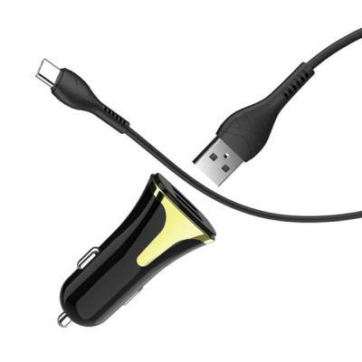 Автомобильное зарядное устройство Hoco Z31 3.4A QC3.0 2USB + Type-C Black gold, Чёрно-золотой