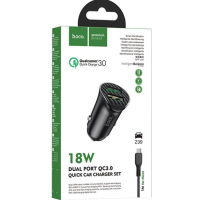Автомобильное зарядное устройство Hoco Z39 2USB QC3.0 + кабель MicroUSB Black, Чорний