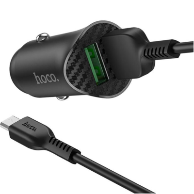 Автомобільний зарядний пристрій Hoco Z39 2USB QC3.0 + MicroUSB Black, Чорний