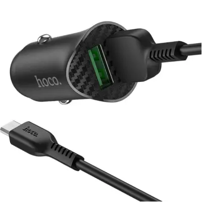 Автомобільний зарядний пристрій Hoco Z39 2USB QC3.0 + кабель MicroUSB Black, Чорний