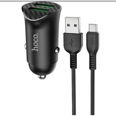 Автомобільний зарядний пристрій Hoco Z39 2USB QC3.0 + MicroUSB Black, Чорний