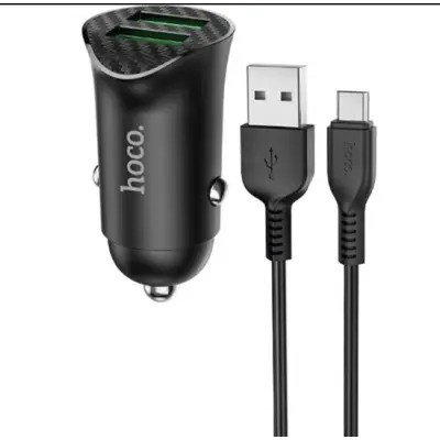 Автомобільний зарядний пристрій Hoco Z39 2USB QC3.0 + кабель MicroUSB Black, Чорний