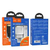 Сетевое зарядное устройство Hoco C79A 18W + Кабель Type-C to Lightning Black, Чёрный
