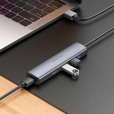 USB хаб Borofone DH12 4in1 Сірий