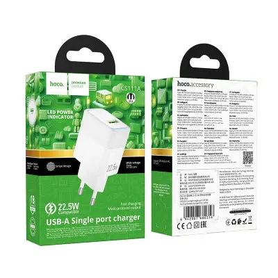 Мережевий зарядний пристрій Hoco CS17A + Type-C 22.5W QC3.0 Чорний