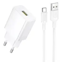 Мережевий зарядний пристрій Borofone BA72A + Type-C 18W QC3.0 Чорний