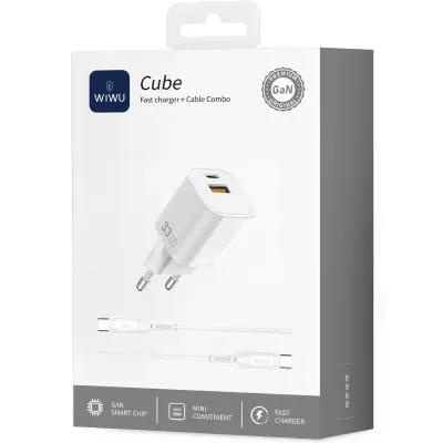 Мережевий зарядний пристрій Wiwu Cube 33W Type-C to Lightning White, Білий
