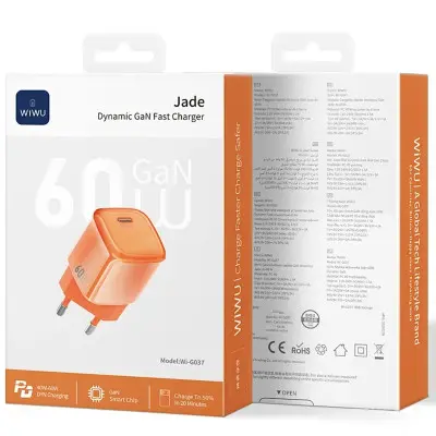 Мережевий зарядний пристрій Wiwu Jelly GaN USB-C 60W Orange, Помаранчевий