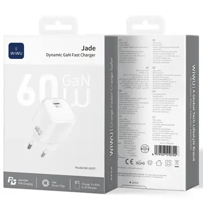 Мережевий зарядний пристрій Wiwu Jelly GaN USB-C 60W White, Білий Мережевий зарядний пристрій Wiwu Jelly GaN USB-C 60W White, Білий