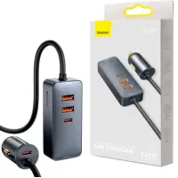Автомобильное зарядное устройство Baseus Share PPS 2USB+2USB-C with Cigarette Lighter 120w с удлинителем 1.5м Grey, Серый