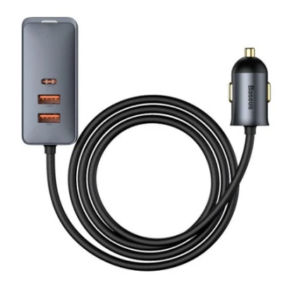Автомобільний зарядний пристрій Baseus Share PPS 2USB+2USB-C with Cigarette Lighter 120w з подовжувачем 1.5м Grey, Сірий