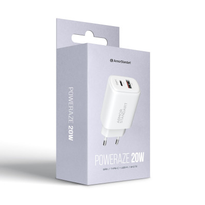 Мережевий зарядний пристрій Armorstandart Poweraze 20W USB-C+USB-A Білий Мережевий зарядний пристрій Armorstandart Poweraze 20W USB-C+USB-A Білий