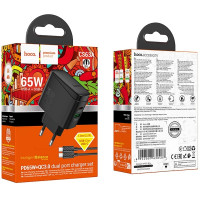 Мережевий зарядний пристрій Hoco CS63A PD65W 1USB-C+1USB-A + Type-C to Type-C Чорний