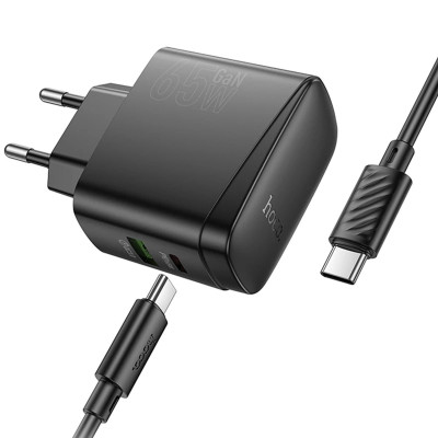 Мережевий зарядний пристрій Hoco CS63A PD65W 1USB-C+1USB-A + Type-C to Type-C Чорний
