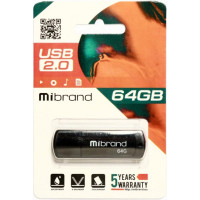 Флеш пам\'ять USB 64Gb Mibrand Grizzly USB 2.0 Black, Чорний