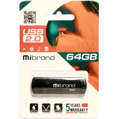 Флеш пам\'ять USB 64Gb Mibrand Grizzly USB 2.0 Black, Чорний
