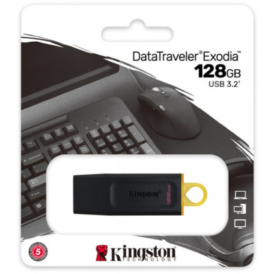 Флеш память USB 128Gb Kingston DT Exodia USB 3.2  Black, Черный/Желтая