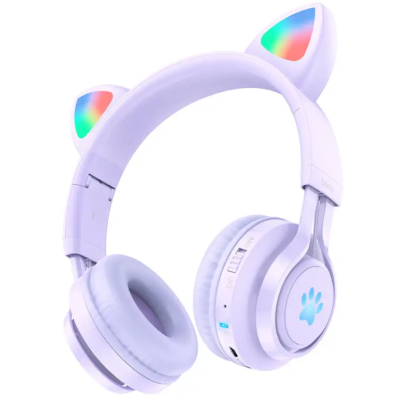 Накладные Беспроводные наушники с кошачьими ушками Hoco W39 Cat Ear Violet, фиолетовые