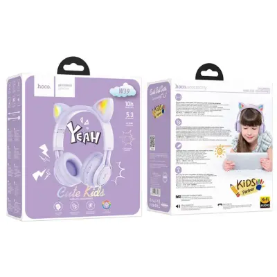 Накладные Беспроводные наушники с кошачьими ушками Hoco W39 Cat Ear Violet, фиолетовые