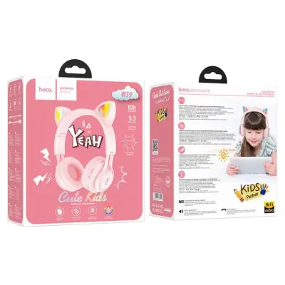 Накладні Безпровідні навушники з вушками кошеня Hoco W39 Cat Ear Pink, рожеві