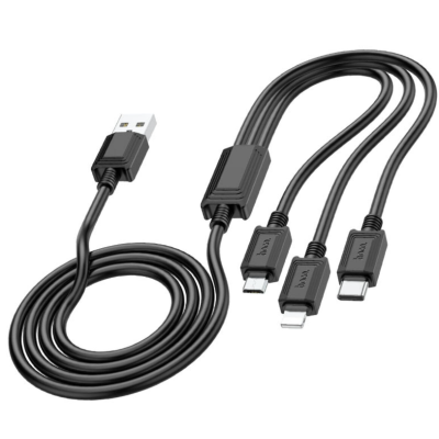 Кабель дата Hoco X74 3in1 Type-C/MicroUSB/Lightning Чорний