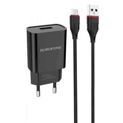 Сетевое зарядное устройство Borofone BA19A Nimble + MicroUsb 1A Black, Чёрный