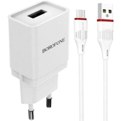 Сетевое зарядное устройство Borofone BA19A Nimble + MicroUsb 1A White, Белый
